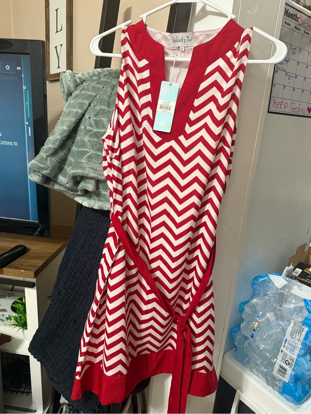 Mud Pie Red and White Chevron Sleeveless Dress